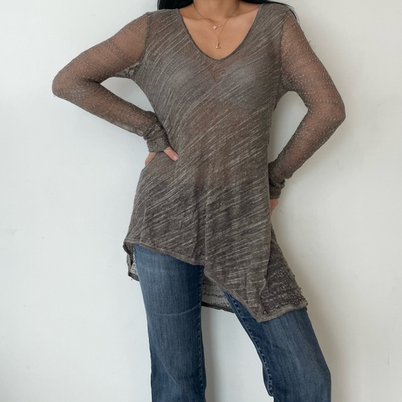 Helmut Lang Grey Long Sleeve V Neck Asymmetrical Knit - Large - Picture 2 of 5